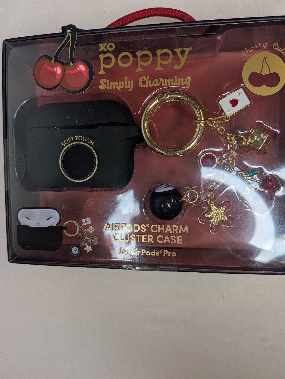 XO Poppy AirPods Pro Charm Cluster Case - Soft Touch Black NIB - Cherry & 8-Ball